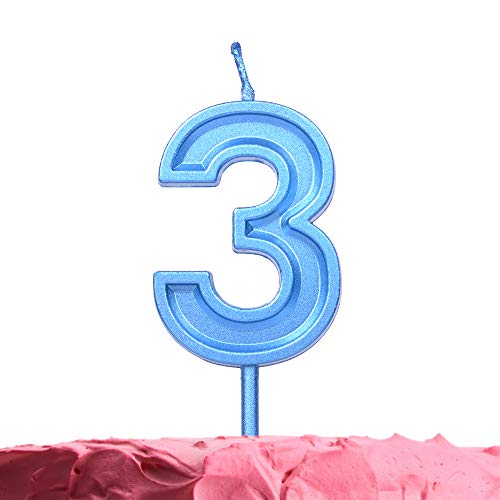 Elegant Blue Number 3 Birthday Candle for Cake Topper