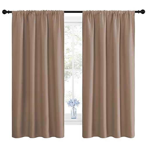 NICETOWN Cappuccino Blackout Curtains 42 x 63 Inches, Pack of 2, Room Darkening Drapes
