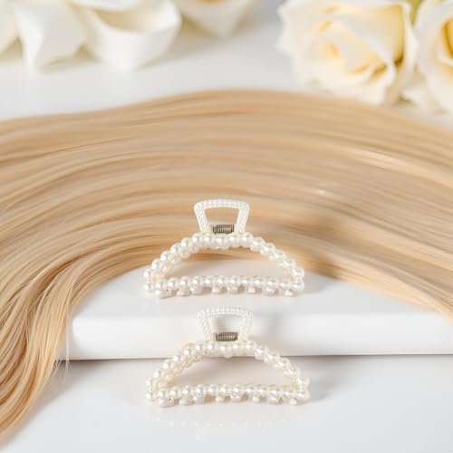 2-Piece Large White Faux Pearl Claw Clips for Thick & Thin Hair