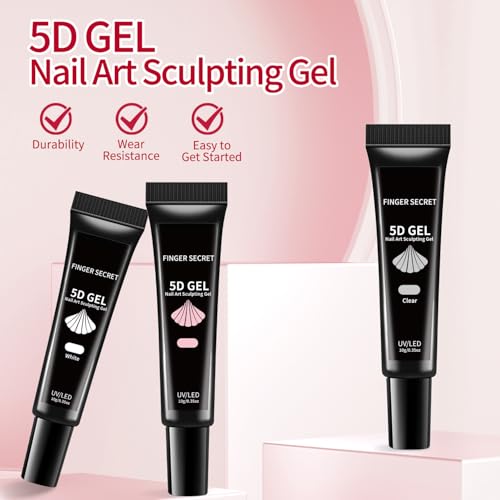 CARMEIN 5D Nail Art Sculpting Gel Kit - 2PCS Clear 3D DIY Nail Design
