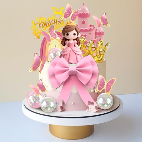 Princess Cake Topper Set with Castle Crown Rainbow for Princess Birthday Parties