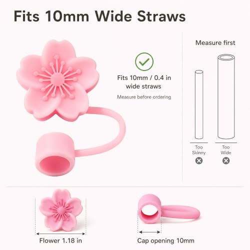 Olen Flower Straw Toppers for 10mm Straws, Set of 3 Reusable Covers