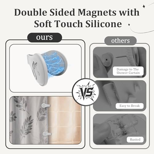 Magnetic Silicone Shower Curtain Clips - 3 Pack Gray, Self-Adhesive, Windproof