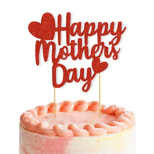 Happy Mother's Day Cake Topper - Red Glitter Decoration