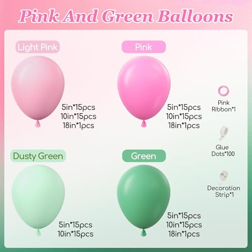 Pink and Green Balloon Arch Kit - 31pcs for Birthday & Baby Showers