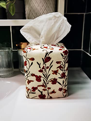 Vintage Floral Fabric Tissue Box Cover - 4.4"x4.4"x5.1"