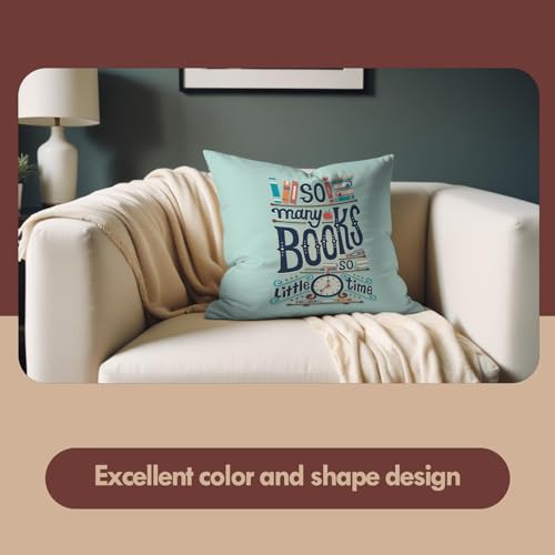 Funny Quotes 'So Many Books So Little Time' Throw Pillow Cover - 18x18 Flannel Cushion for Home Decor