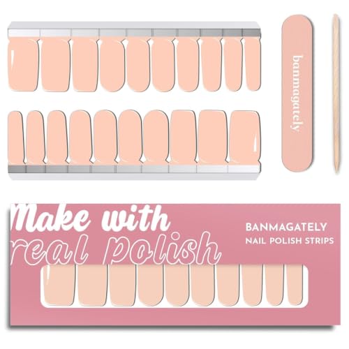 Gel Nail Polish Strips - 20Pcs Long-Lasting Easy Nail Wraps Light Pink