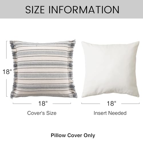 Beige and Grey Boho Decorative Throw Pillow Cover 18x18 - Modern Farmhouse Style