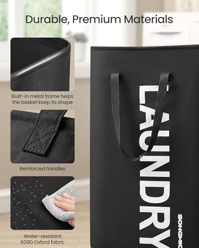 SONGMICS 80L Foldable Laundry Hamper with Handles - Ink Black