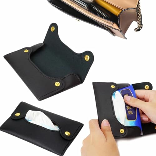 Compact PU Leather Pocket Tissue Holder - Travel Pouch for Tissues