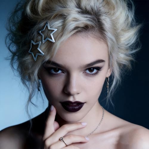 Silver Star Hair Clips Y2K Snap Barrettes Non-Slip Metal Hair Accessories