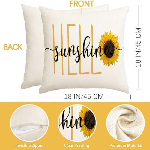 Hello Sunshine Sunflower Decorative Throw Pillow Cover 18x18