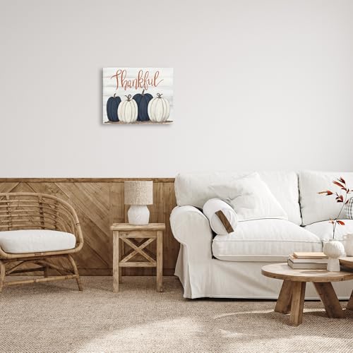 Stupell Industries Thankful Greeting with Pumpkins, Designed By Sarah Baker, 20 x 16, Canvas Wall Art