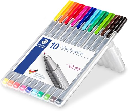 Staedtler Triplus Fineliner Pens - 0.3mm Fine Point, Assorted Colors (Pack of 10)
