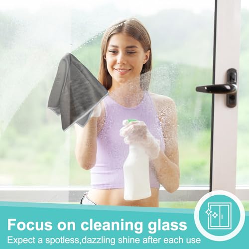 Microfiber Glass Cleaning Cloths 16x16 Inches, Pack of 8 - Lint-Free, Scratch-Free for Windows, Mirrors, Stainless Steel, Car, and Electronics