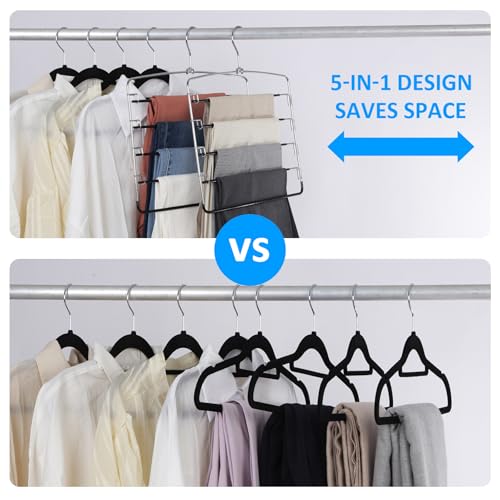 Feasteery 1-Piece 5-Tier Closet Pants Hangers with Swing Arms – Space Saving Storage