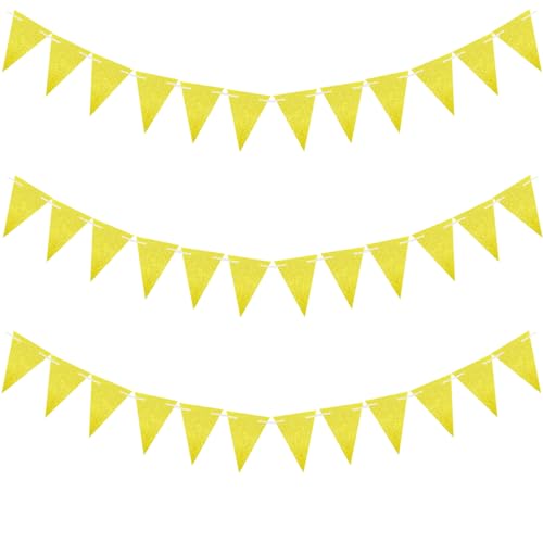 Gold Glitter Pennant Banner Flags - 36 Pcs Triangle Decorations