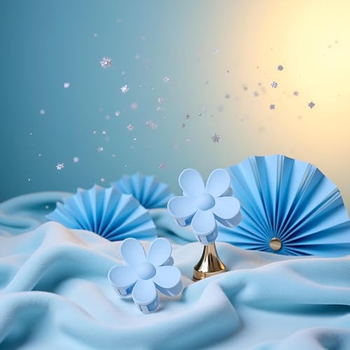 Large Floral Hair Claw Clips for Thick Hair, Blue Flower Petal Design 2-Pack