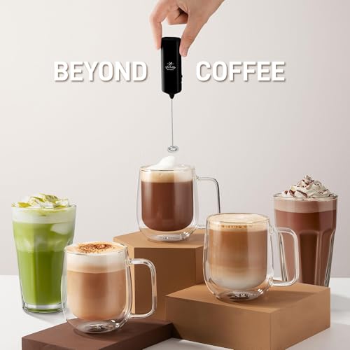 Zulay Mini & Mighty Milk Frother Wand – Black Portable Handheld Coffee Foam Maker
