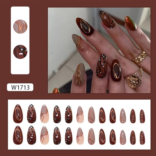 Fall Medium Almond Press on Nails with Butterfly Designs - 24 Pcs
