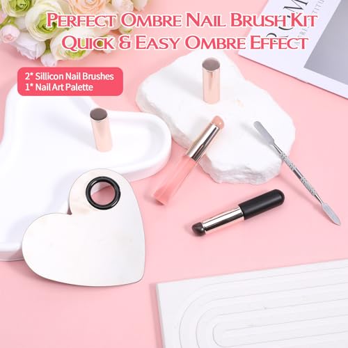 ElevateTech Silicone Ombre Nail Brush 4-Piece Chrome Powder Applicator Set