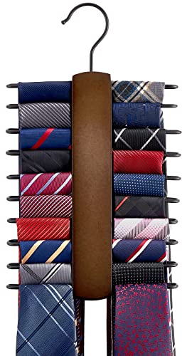 Mkono Wooden Tie Rack Holder with 20 Rotating Hooks - Space Saving Organizer