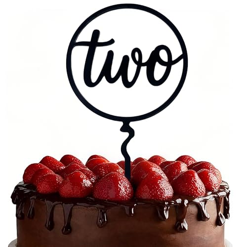 Black Acrylic Two Birthday Cake Topper - 2nd Birthday Party Decoration