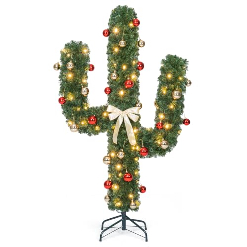 5ft Pre-Lit Artificial Cactus Christmas Tree with 90 Lights - Indoor Outdoor Holiday Decor