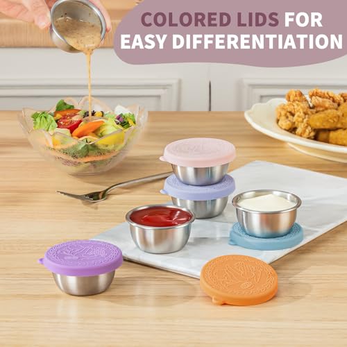 SANEXC 8 Pack Small 1.6 Oz Salad Dressing & Sauce Containers with Multicolor Lids