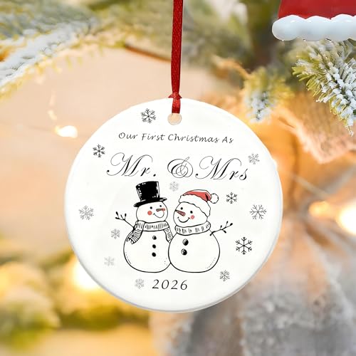 2026 First Christmas Mr & Mrs Snowman Ornament - Ceramic Wedding Keepsake