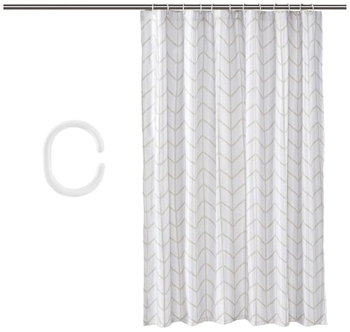 Amazon Basics Water-Repellent Shower Curtain - 72"x72", Natural Herringbone