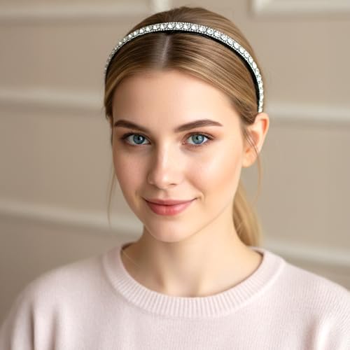 Mabor Rhinestone Headband for Women Sparkling Silver Bling Hair Band