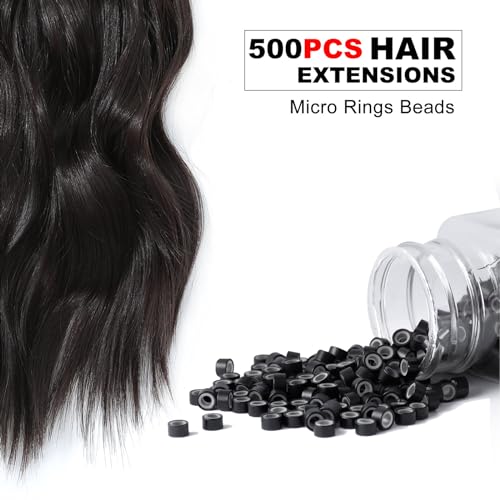 BUPPLER 500PCS Silicone Lined Micro Rings Beads for Hair Extensions Black