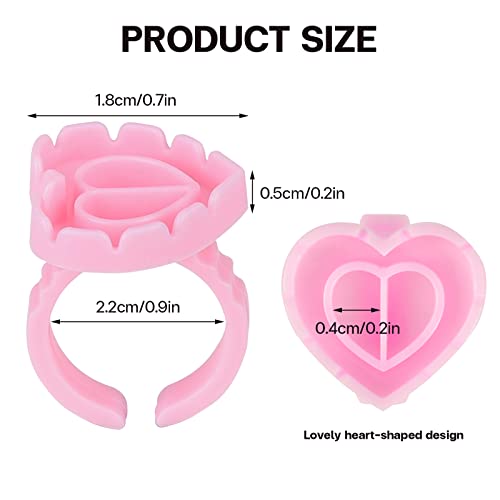 Pretty Memory 150 Pcs Pink Heart-Shaped Eyelash Extension Glue Rings