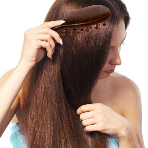 Gogogmee Sandalwood Scalp Massage Comb with Handle Wide Tooth Hair Detangler