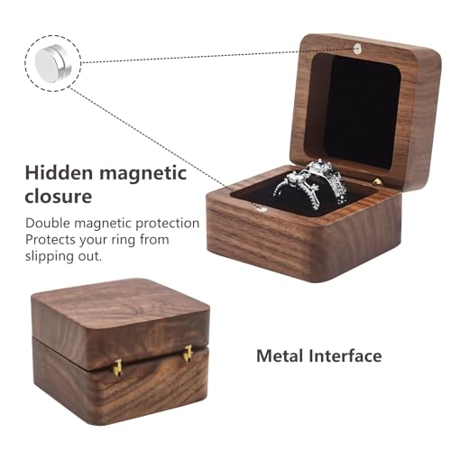 Jomelly 2-Slot Wooden Ring Box for Wedding Ceremony - Black Walnut