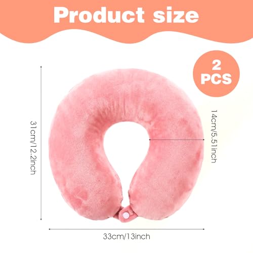 Travel Neck Pillow Covers - 2 Pack U-Shaped Cases with Zipper, Pink