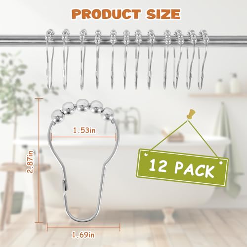 Rust-Proof Stainless Steel Shower Curtain Hooks - 12 Pack