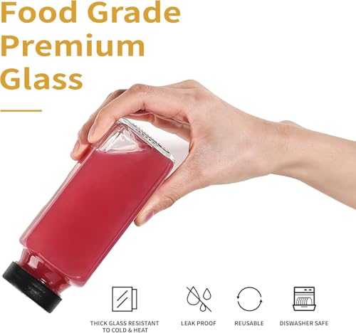 8 oz Glass Juice Bottles with Black Lids - 3 Pack Reusable Storage Jars