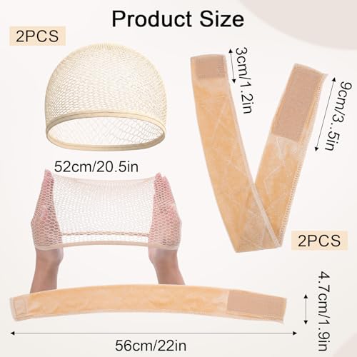 JJUNW 4-Piece Wig Cap and Grip Band Set Non-Slip Mesh Hair Nets