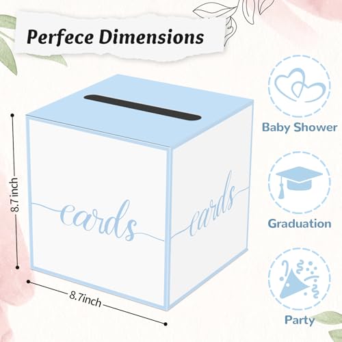 CaliLain Baby Shower Card Box - 8.7-Inch Foldable Gift Holder, Blue Trim