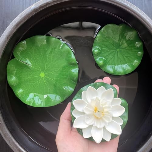 Artificial Floating Foam Lotus Flowers & Leaves for Pond & Aquarium Decor, White