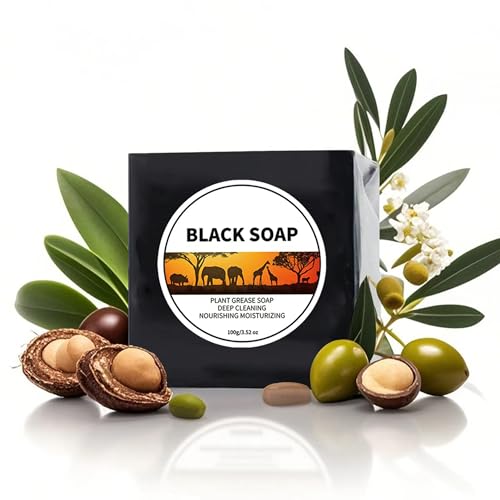 AKARY African Black Soap Bar with Shea Butter for Deep Cleansing 100g