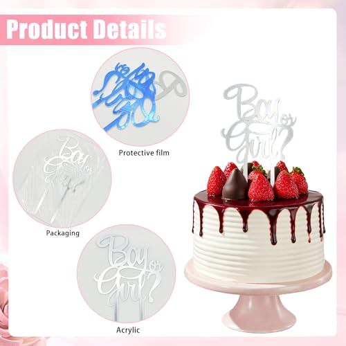Silver Acrylic Boy or Girl Cake Topper - Gender Reveal Decoration