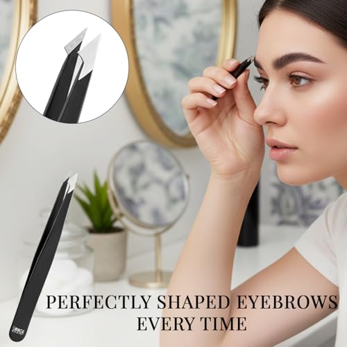 Precision Stainless Steel Tweezers Set 4-Piece with Leather Case
