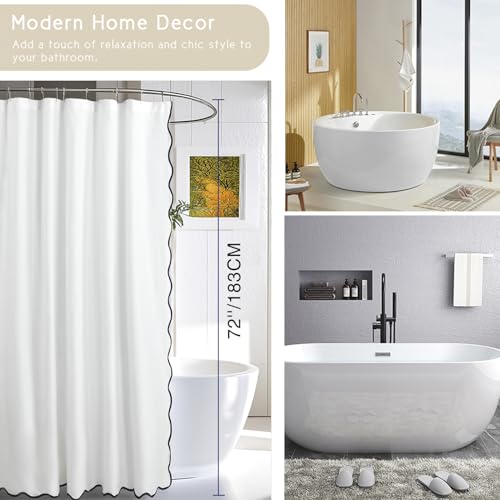 Chic White/Navy Scallop Edge Shower Curtain - 72" x 72"
