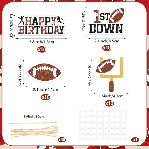 40 Football Cupcake Toppers - Glitter Sports Theme Decorations