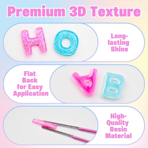 Jyukan 300Pcs Resin Letter Nail Art Charms Cute Flatback Alphabet Gems