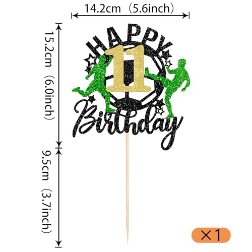 Soccer Cake Topper for 11th Birthday Party - Glitter Decoration